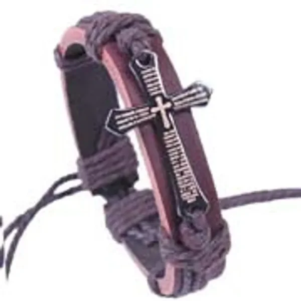 Leather Cross Bracelet with Adjustable Cord - Image 4